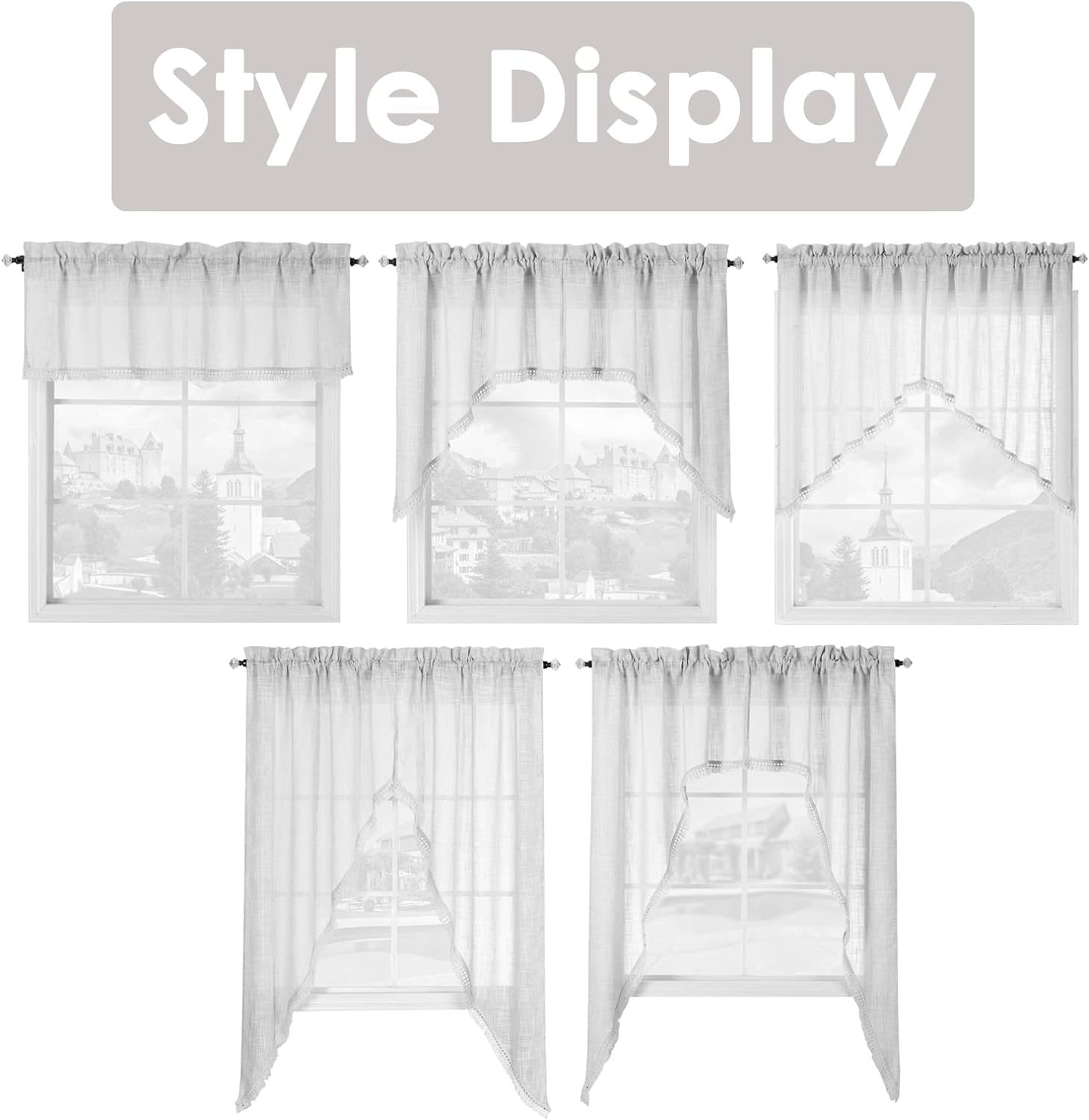 Beda Home Tassel Linen Textured Swag Valance - Farmhouse Style 36x63 Inch 1 Pair