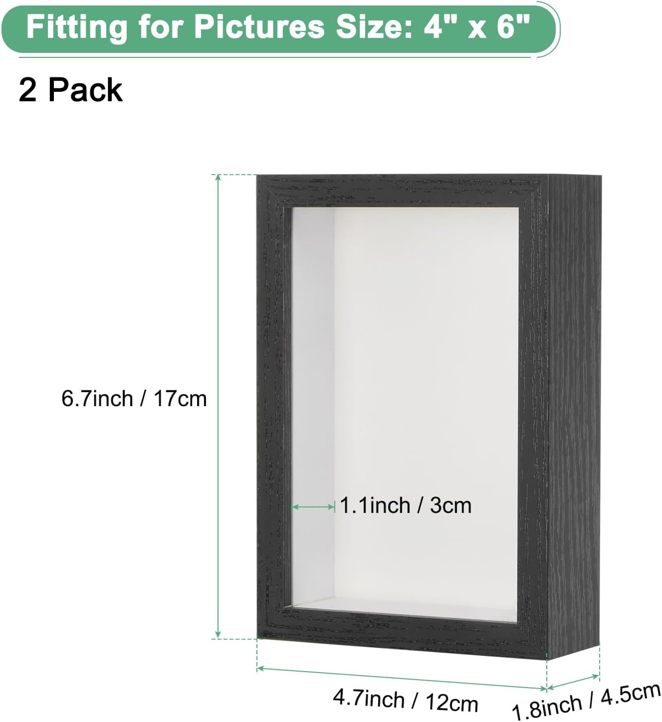 2 Pack 4x6 Inch Wooden Shadow Box Frame Display Case