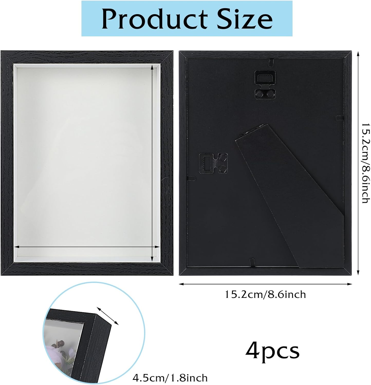 4 Pack 6x8 Inch Shadow Box Frame Display Case