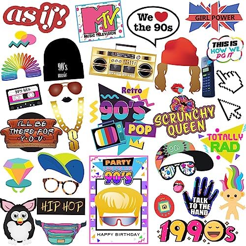 Tvorvik 90s Photo Booth Props 39pcs Hip Hop Decorations