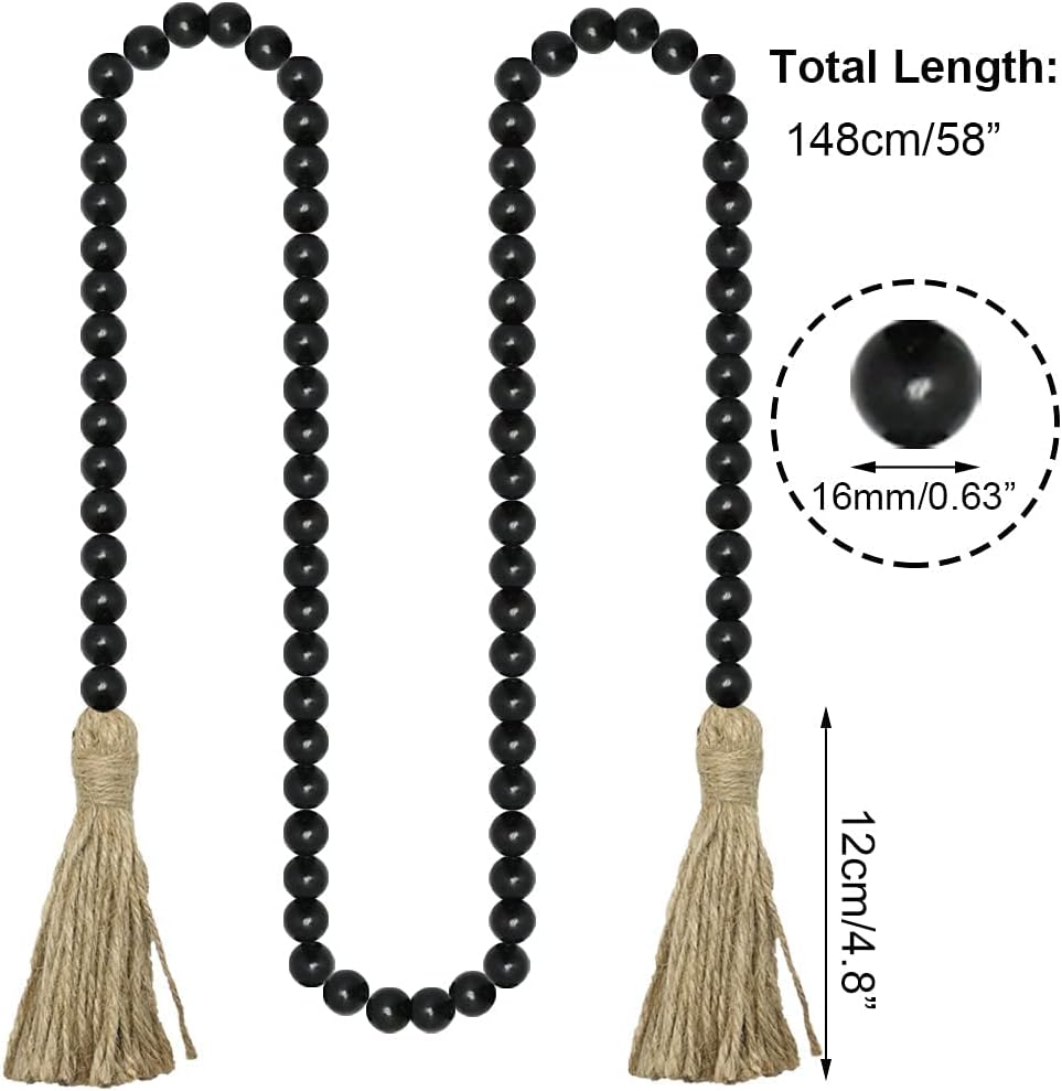 58in Wood Bead Garland with Tassels - Rustic Farmhouse Decor