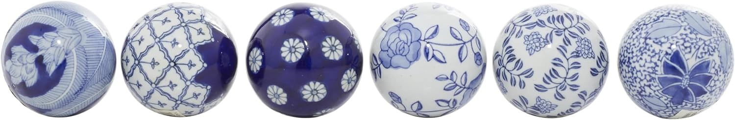 Deco 79 Blue Ceramic Orbs Vase Filler Set of 6 3 Inch