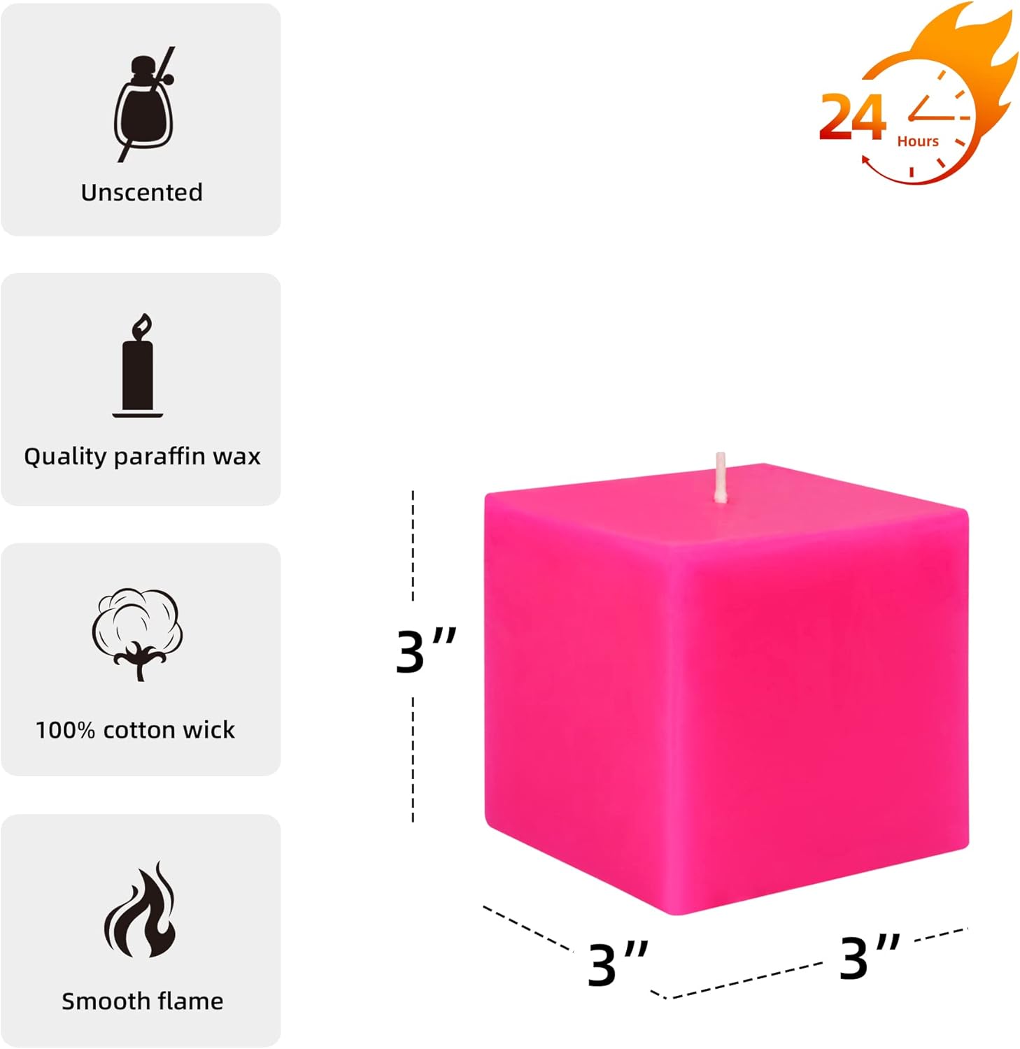 3 Inch HotPink Square Pillar Candles