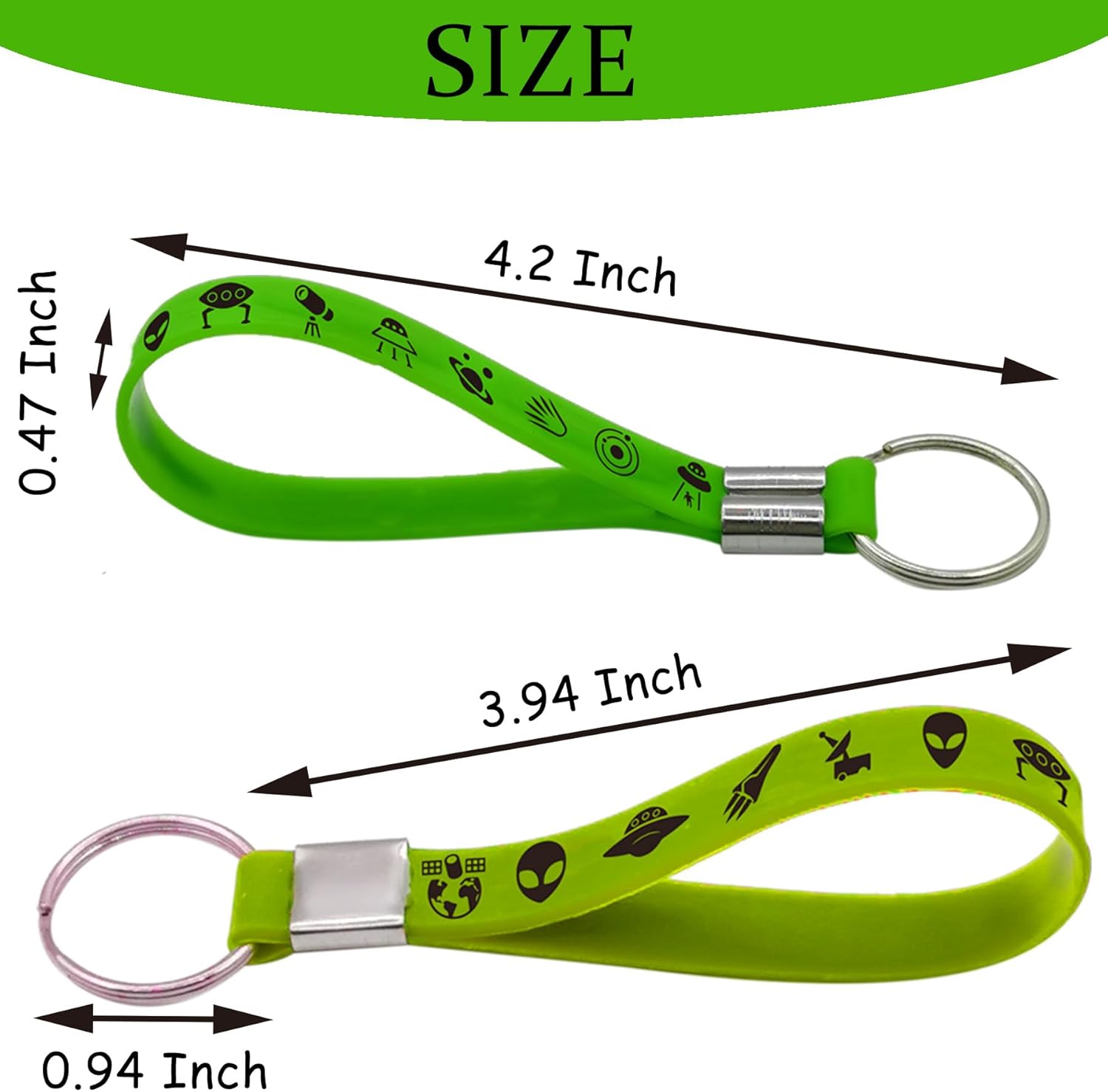 24 Piece Green Alien Rubber Keychains Party Favors