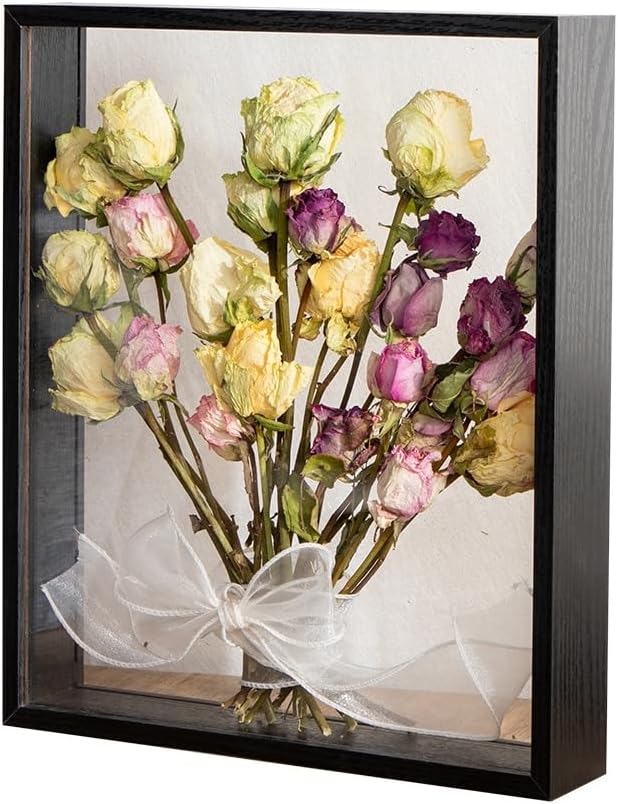 Wooden Dried Flower Photo Frame with Shadow Box Display Area 8x10 Black
