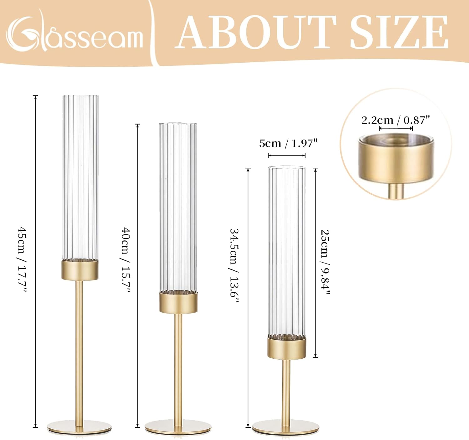 Glasseam Gold Taper Candle Holder Set of 3