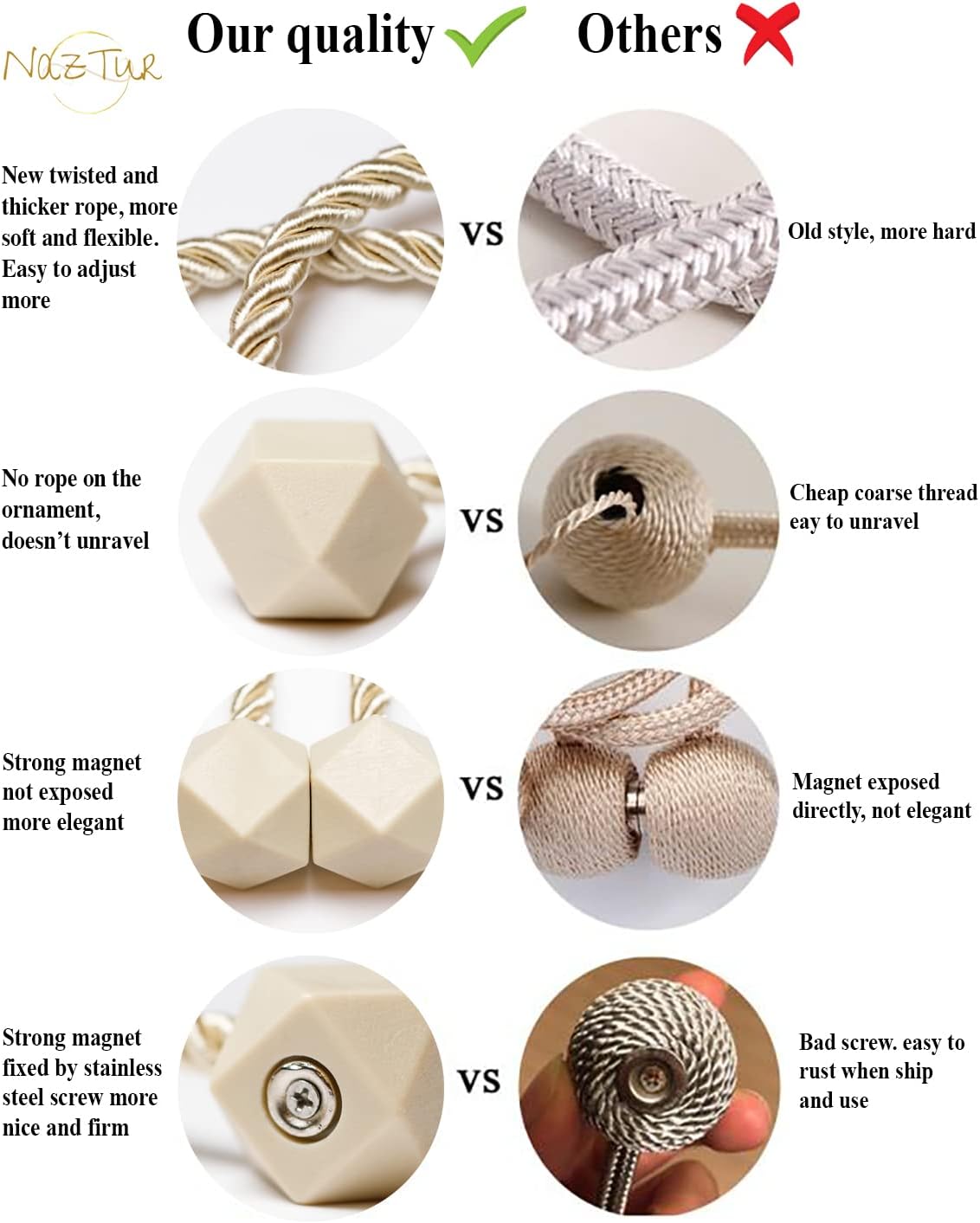 Magnetic Curtain Tiebacks - Upgraded 2022 with Thicker Twist Rope and Strong Durable Magnets