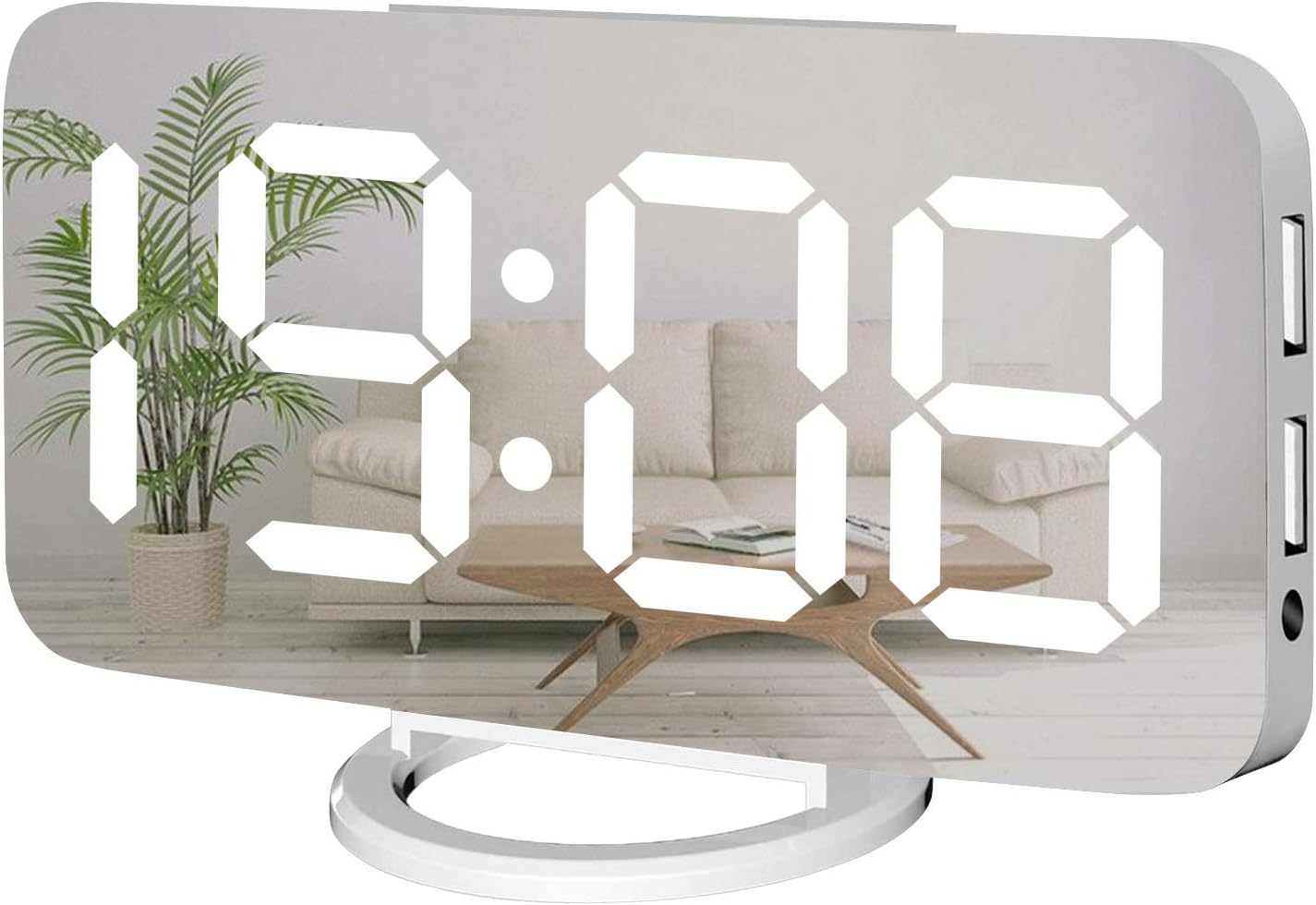 Miowachi White Digital Alarm Clock with LED Mirror