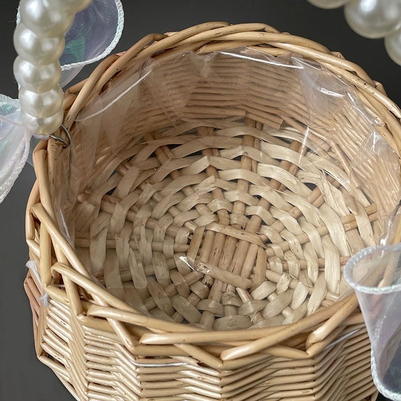 Wicker Rattan Flower Girl Basket for Wedding Ceremony