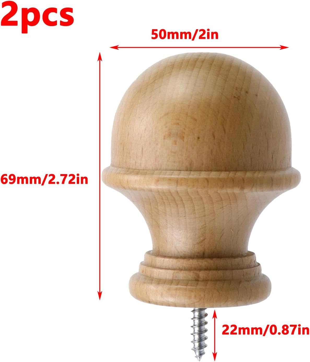 Antrader Wood Mushroom Finial Curtain Rod End Cap