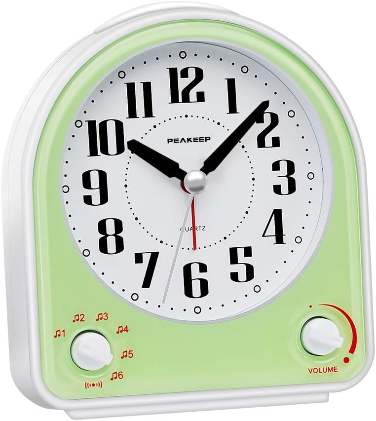 Peakeep Analog Alarm Clock Silent Non-Ticking with 7 Sounds