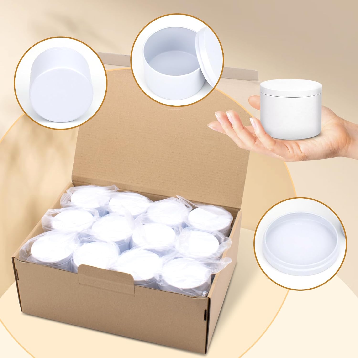 4 Oz Candle Tins Set of 24 Premium Matte White Jars with Lids