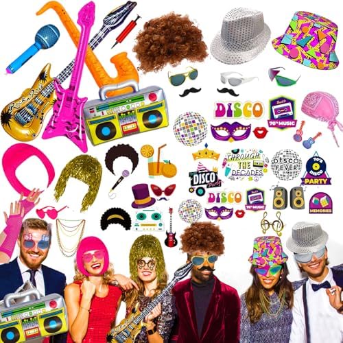 HEYTOP 50 Pcs Rock Party Photo Booth Props Set for Adults