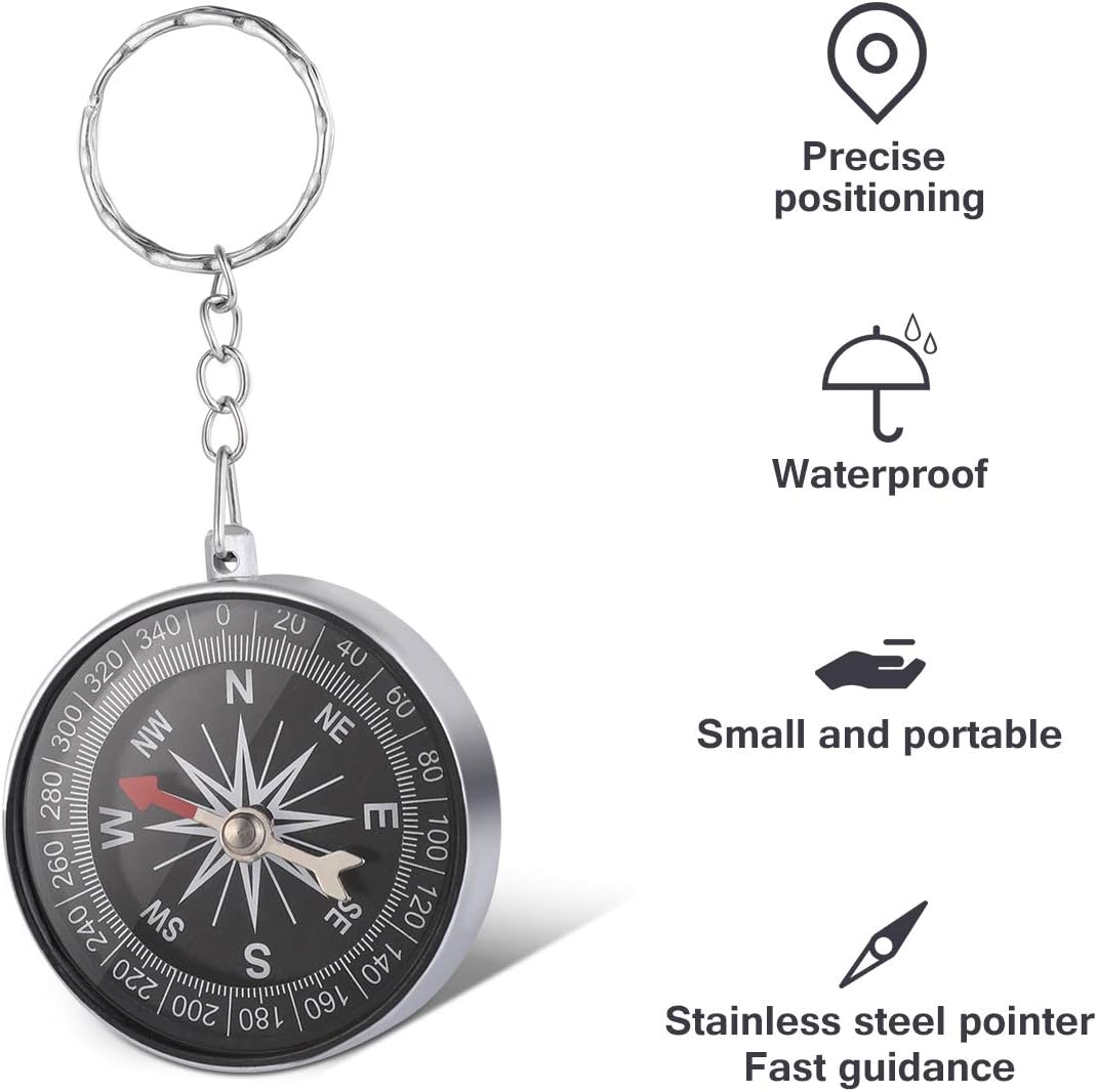 Toyvian 12Pcs Alloy Compass Keychain - Silver Pirate Themed Travel Keychain