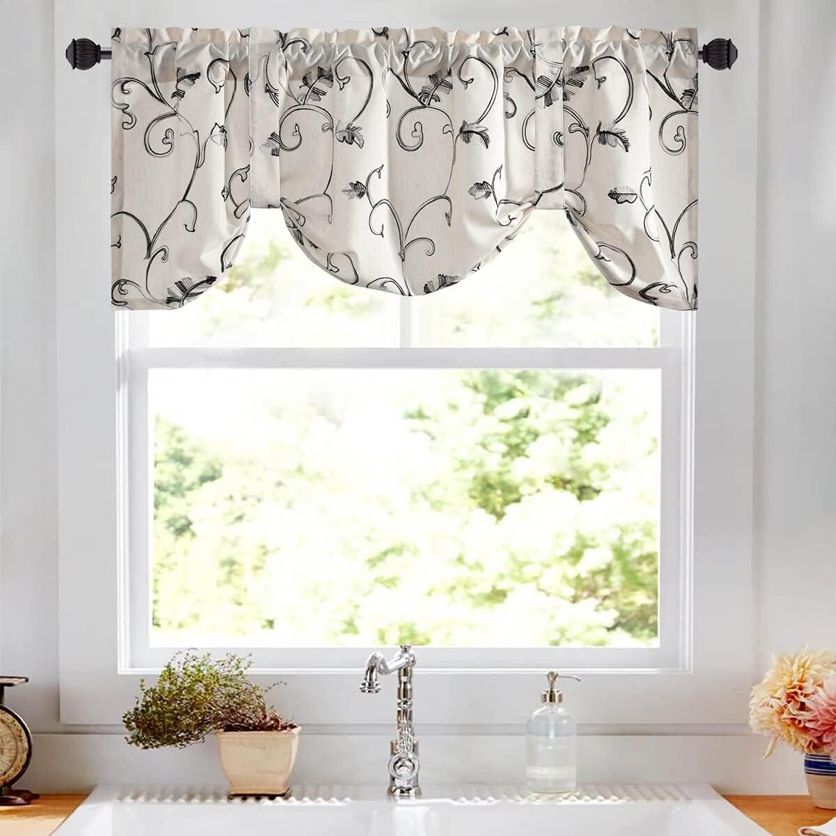VOGOL Tie-Up Valance Kitchen Windows Curtains