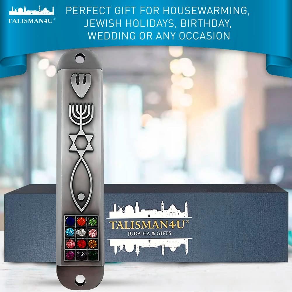 Stylish Pewter Messianic Mezuzah Case with Scroll