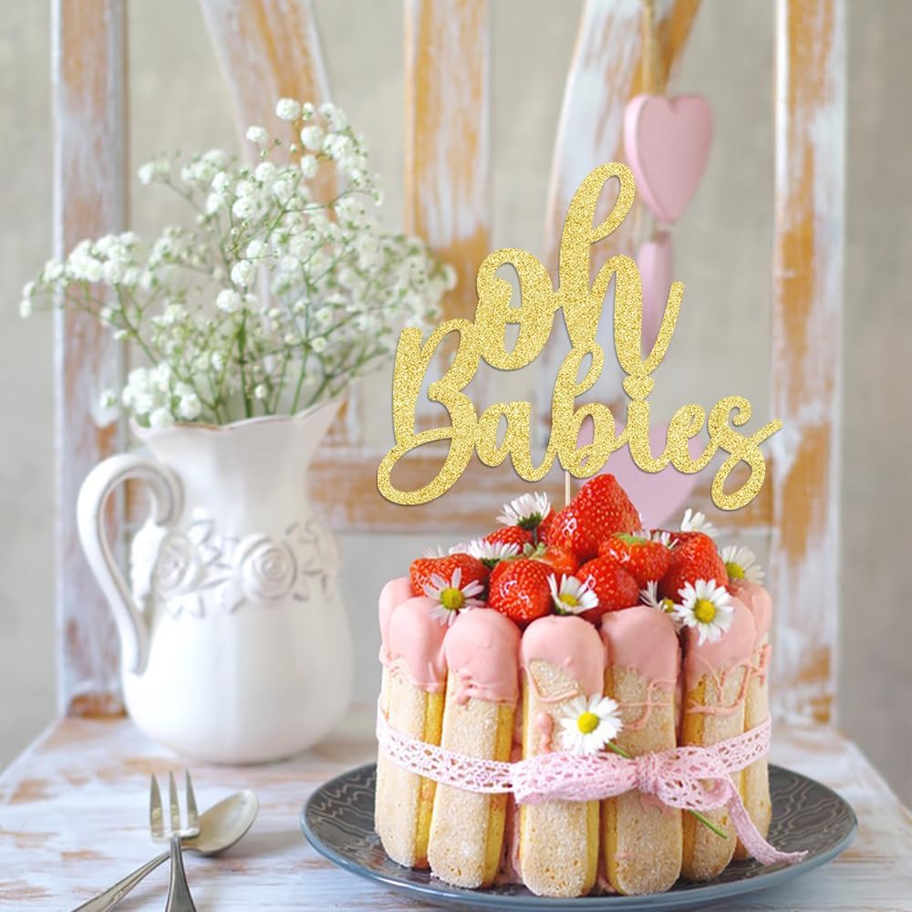 Gold Glitter Oh Babies Cake Topper for Twins