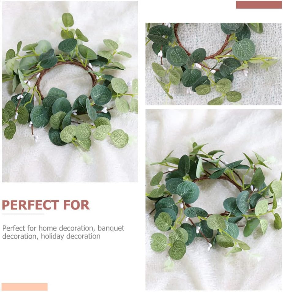 Zerodeko 4pcs Eucalyptus Candle Wreaths for Home Decor