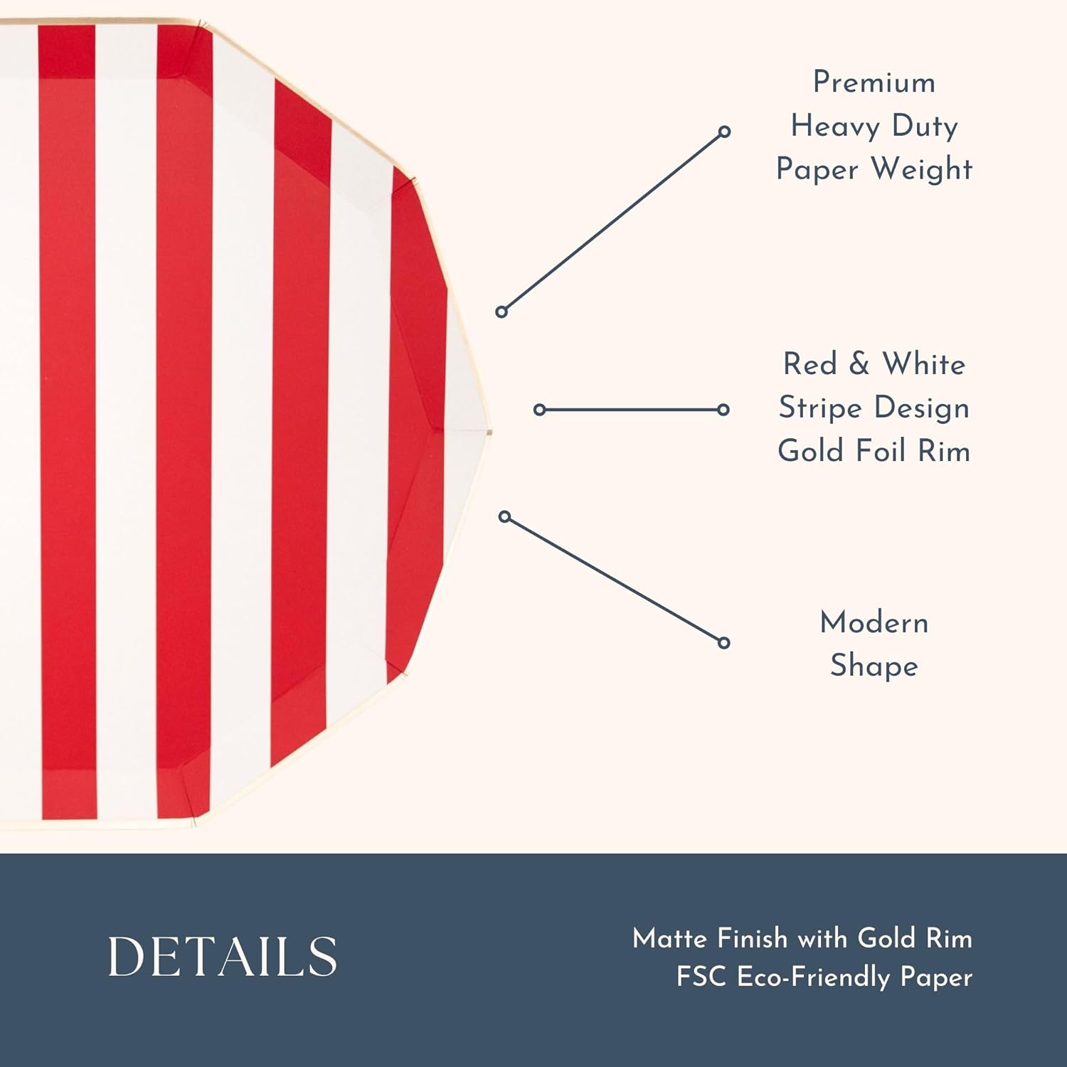 Red Cabana Stripe Paper Plates 105 Inch Pack of 8
