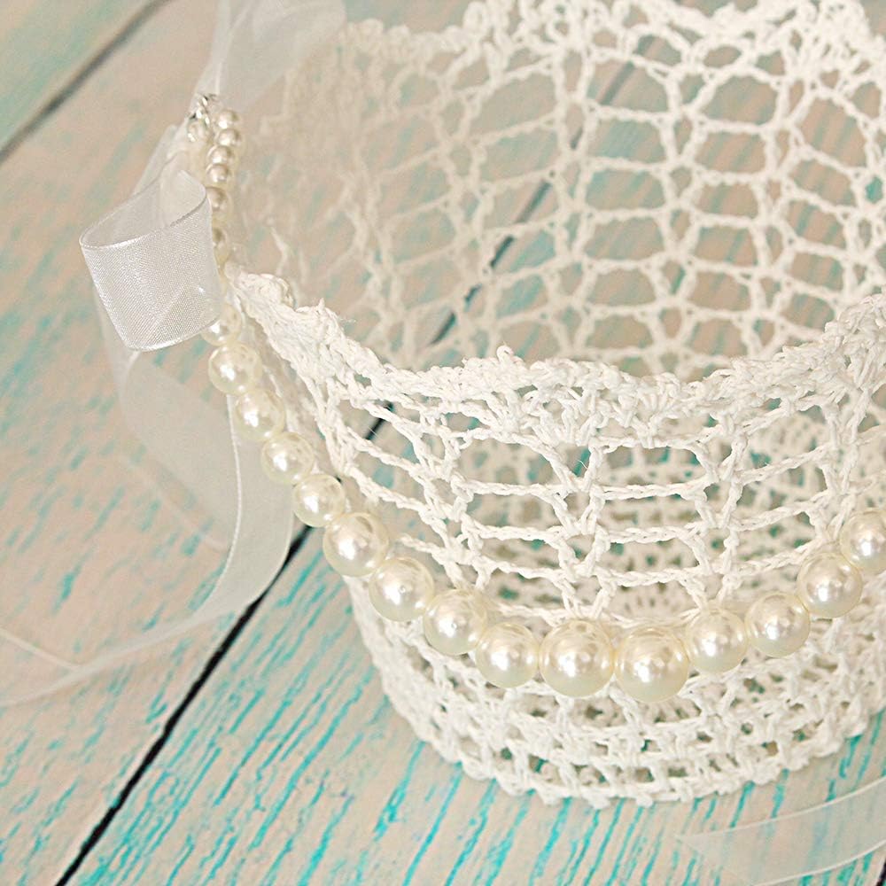 Lapuda Ivory Flower Girl Basket with Tulle and Pearls