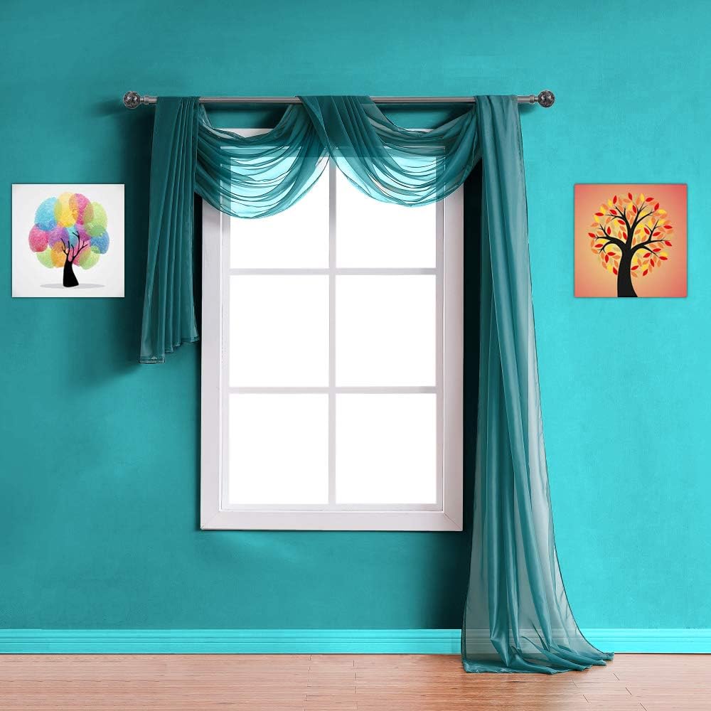 Warm Home Designs Green Teal Sheer Window Scarf 54x216 Inches
