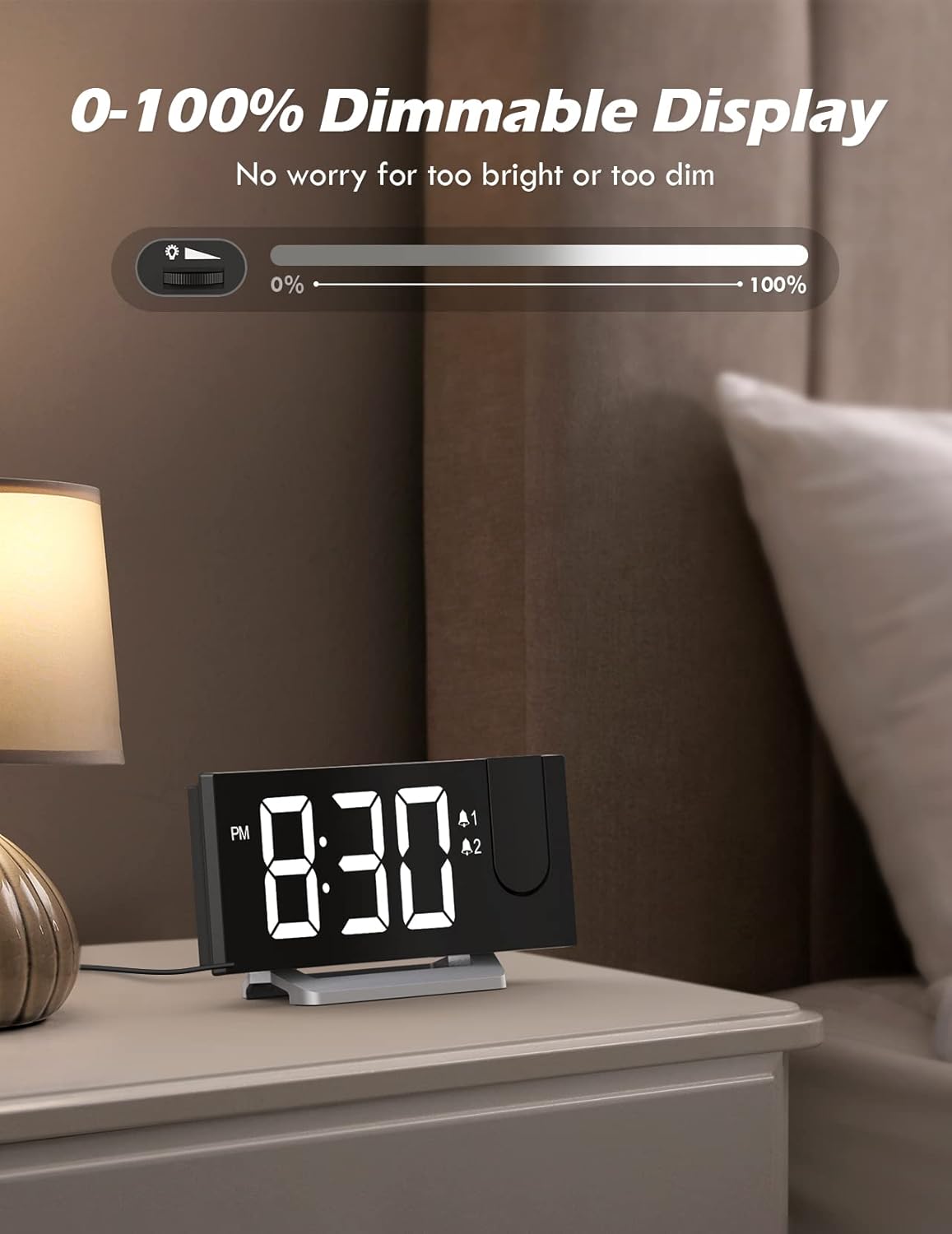 Uptimus Projection Alarm Clock with FM Radio and USB Charging