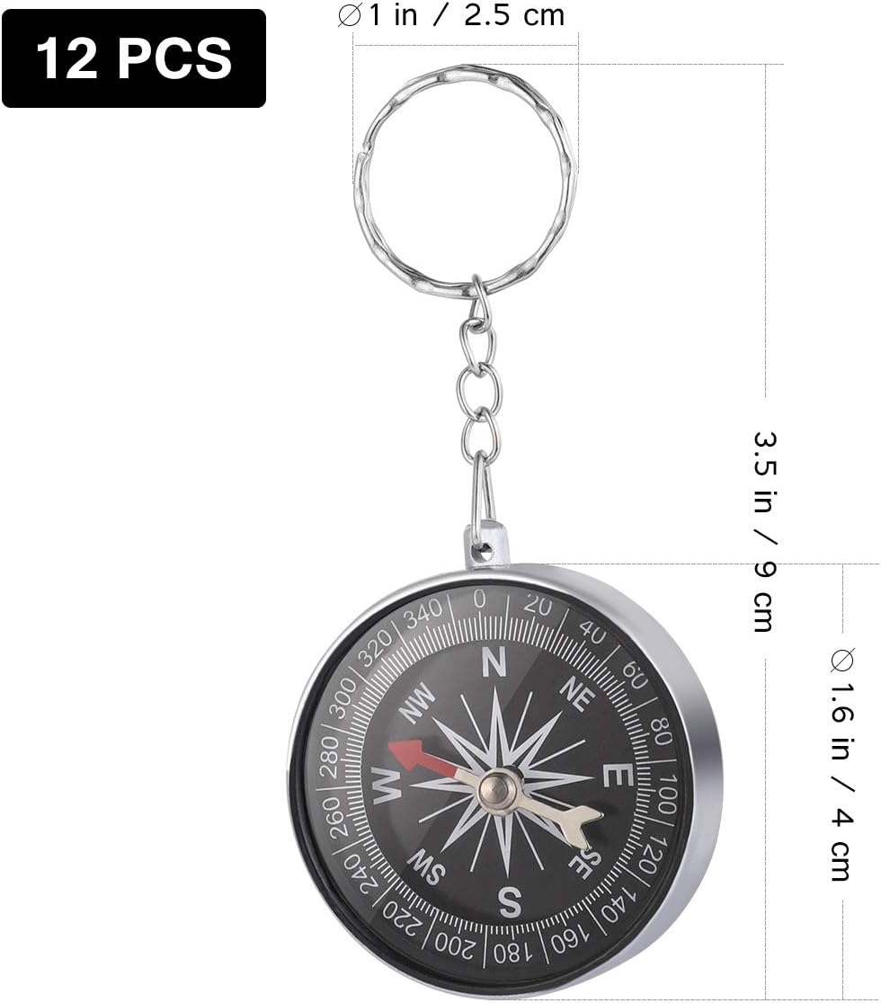Toyvian 12Pcs Alloy Compass Keychain - Silver Pirate Themed Travel Keychain