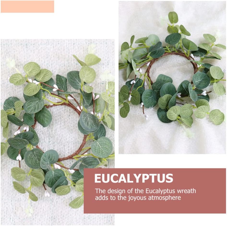 Zerodeko 4pcs Eucalyptus Candle Wreaths for Home Decor
