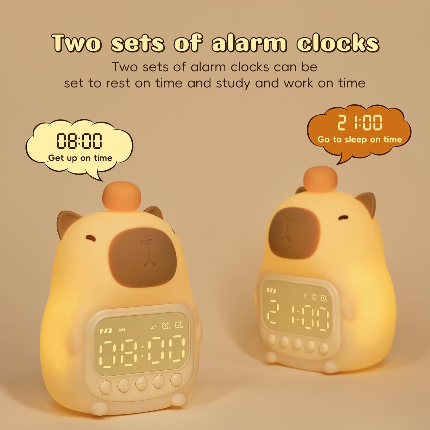 Capybara Alarm Clock with Night Light for Kids