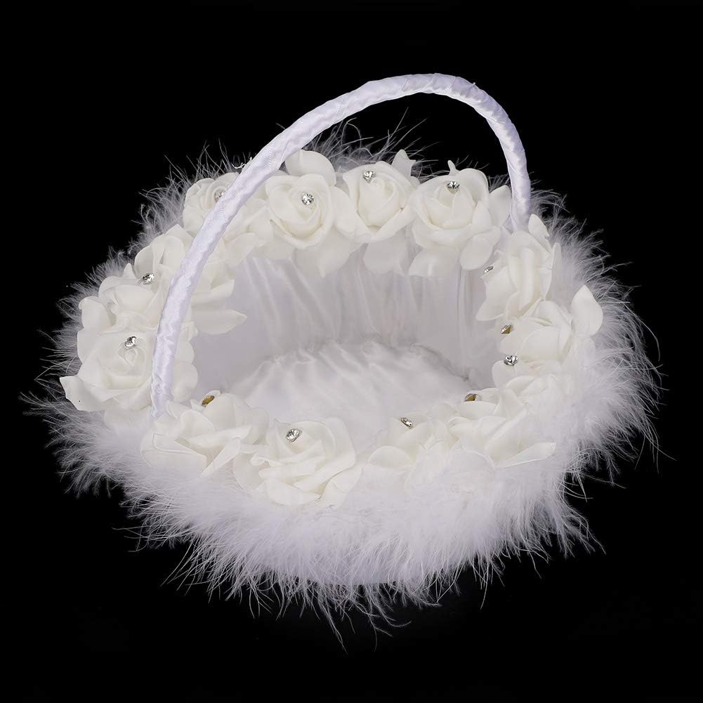 Elegant Wedding Girl Flower Basket with White Satin Decor