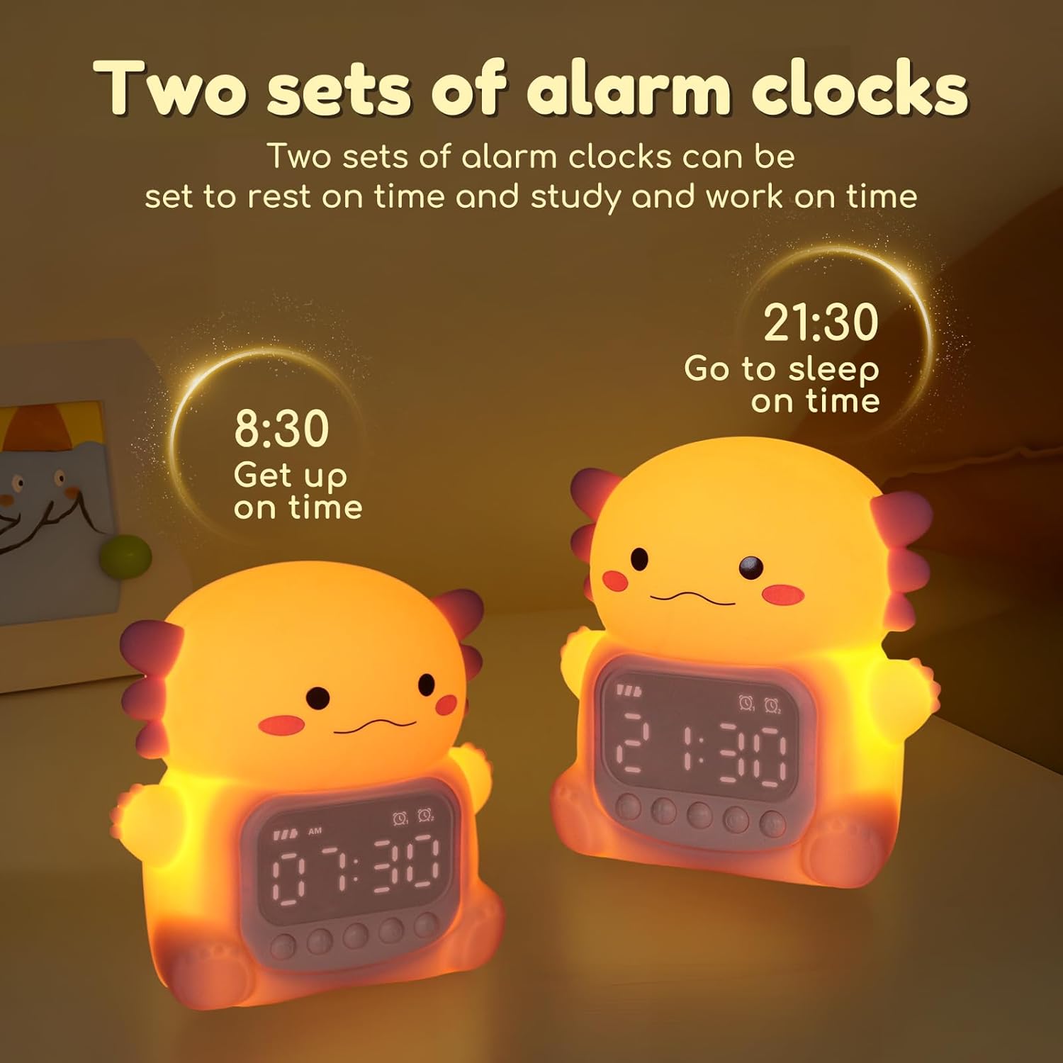 Axolotl Alarm Clock with Night Light for Kids 1