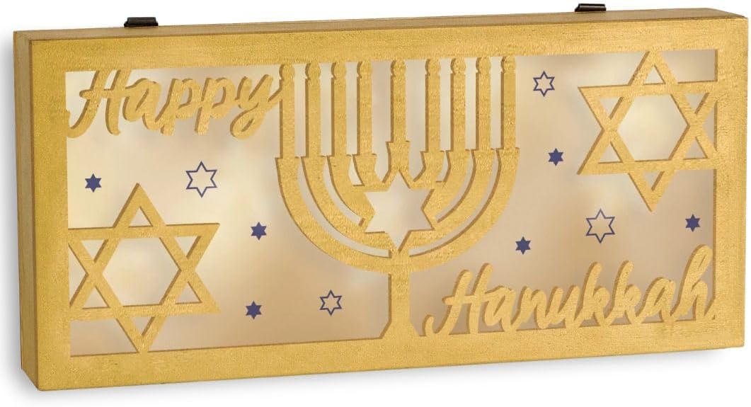 Stunning Hanukkah Wood Light Up Shadowbox 55x118