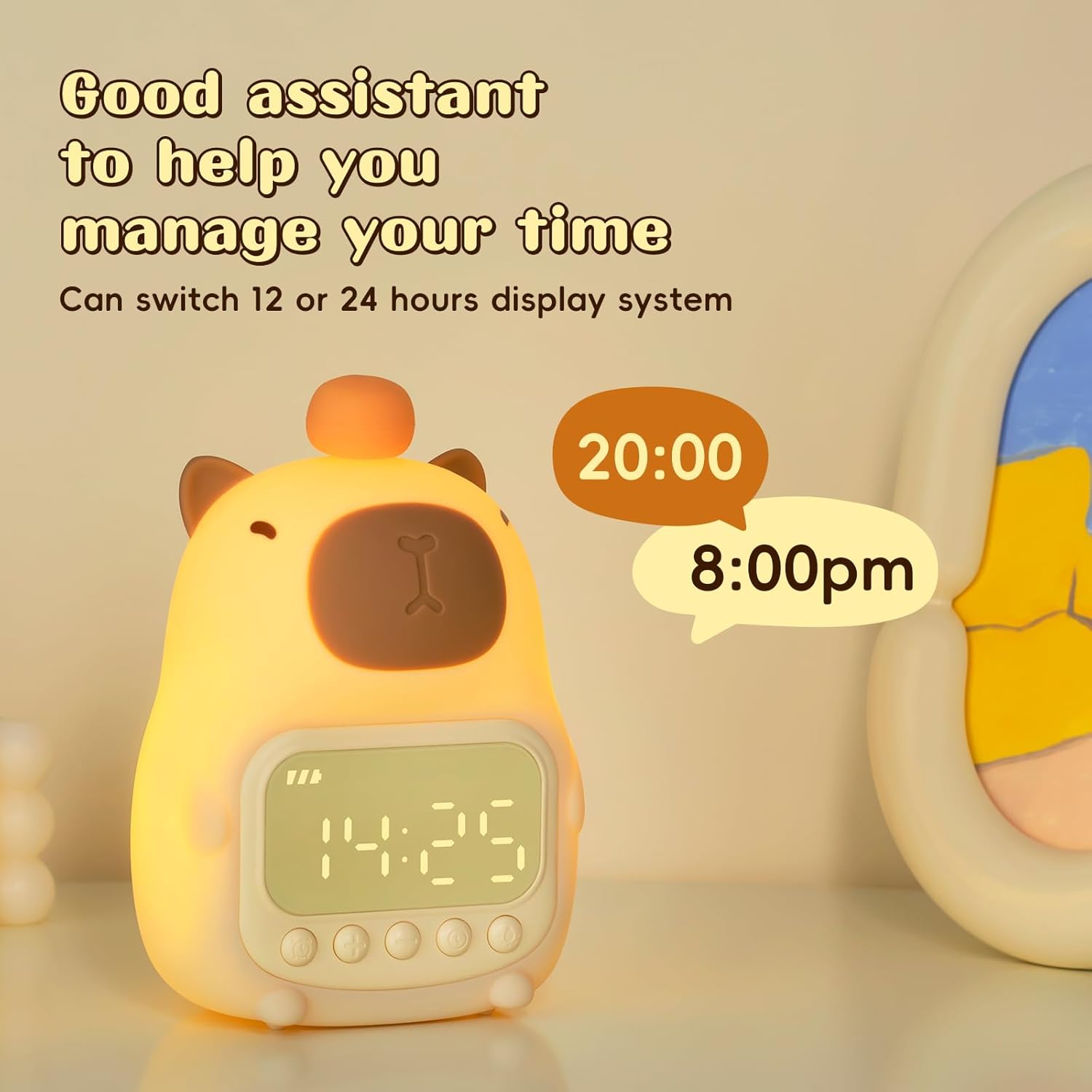 Capybara Alarm Clock with Night Light for Kids