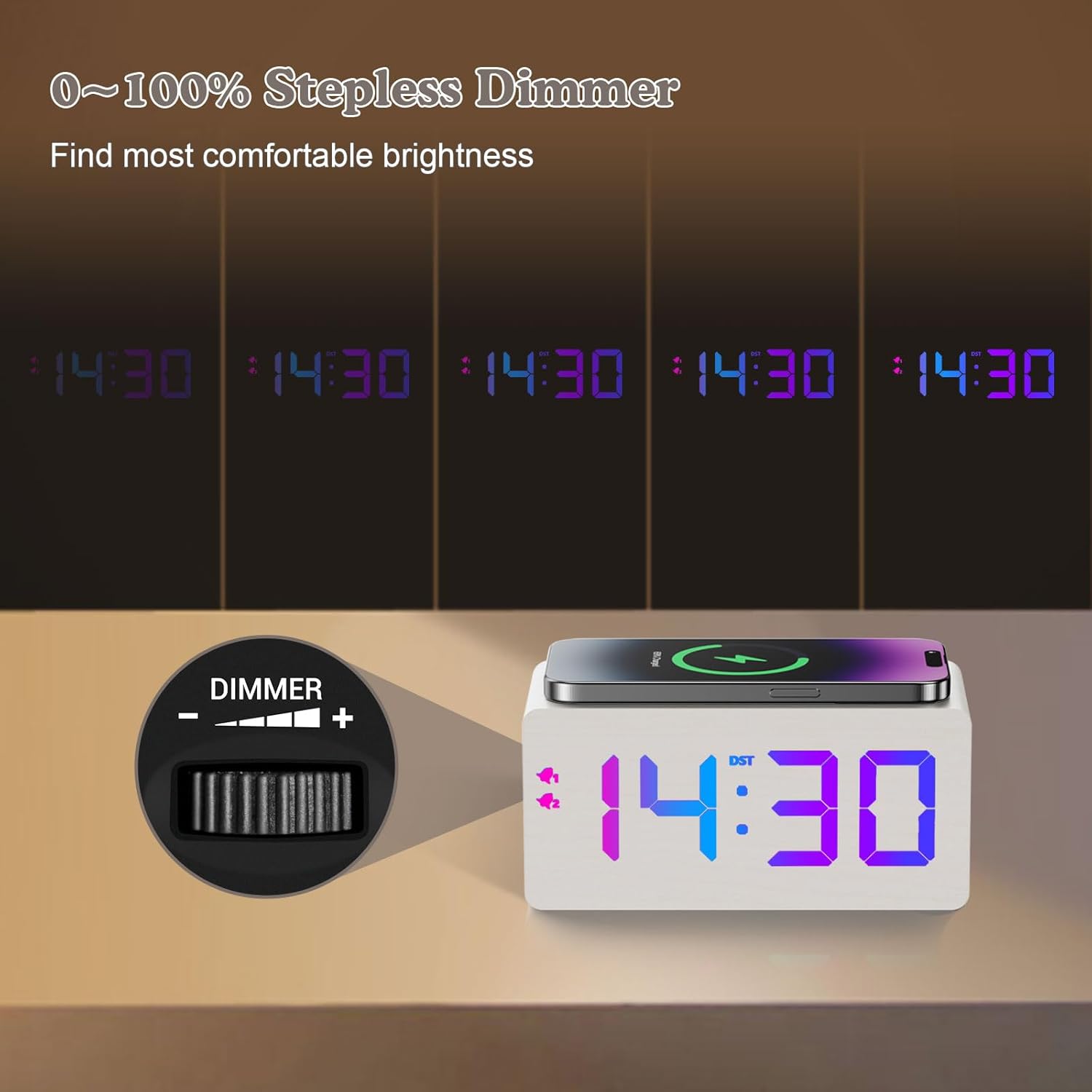 URAYCO Wooden Digital Alarm Clock with RGB Display and Fast Charging