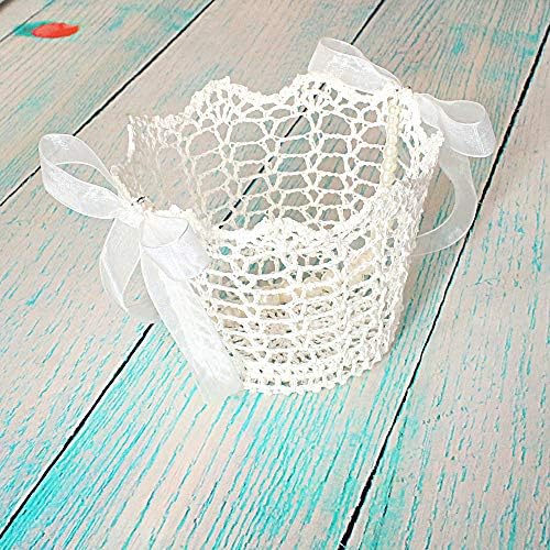 Lapuda Ivory Flower Girl Basket with Tulle and Pearls