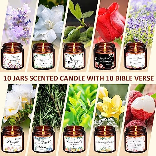 MTLEE 10 Jar Christian Scented Candles Stress Relief Aromatherapy Gifts
