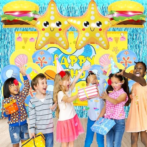 48 Pcs Yellow Cartoon Birthday Decorations Set