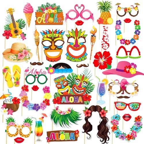 48PCS Hawaiian Tiki Photo Booth Props Set