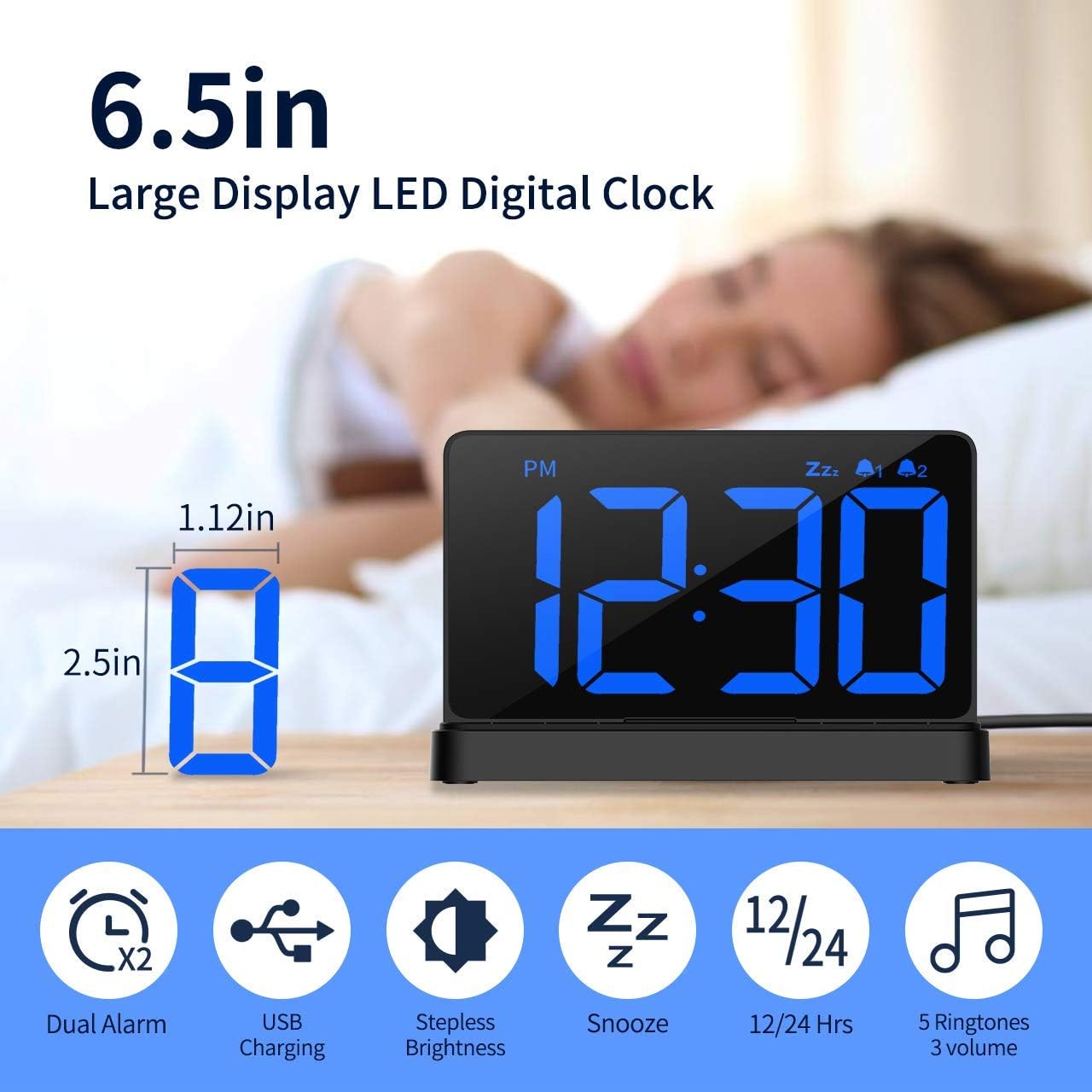 NOKLEAD Digital Alarm Clock with 2 Alarms and Snooze