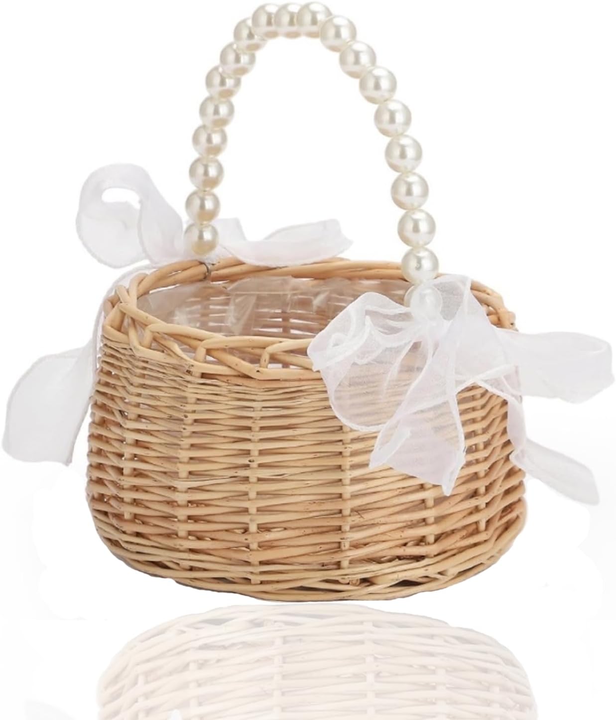 Wicker Rattan Flower Girl Basket for Wedding Ceremony