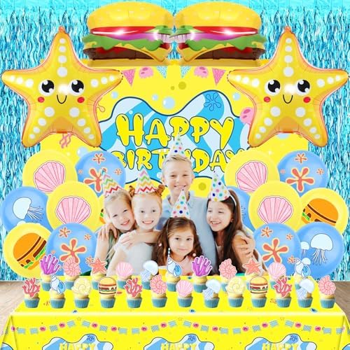 48 Pcs Yellow Cartoon Birthday Decorations Set