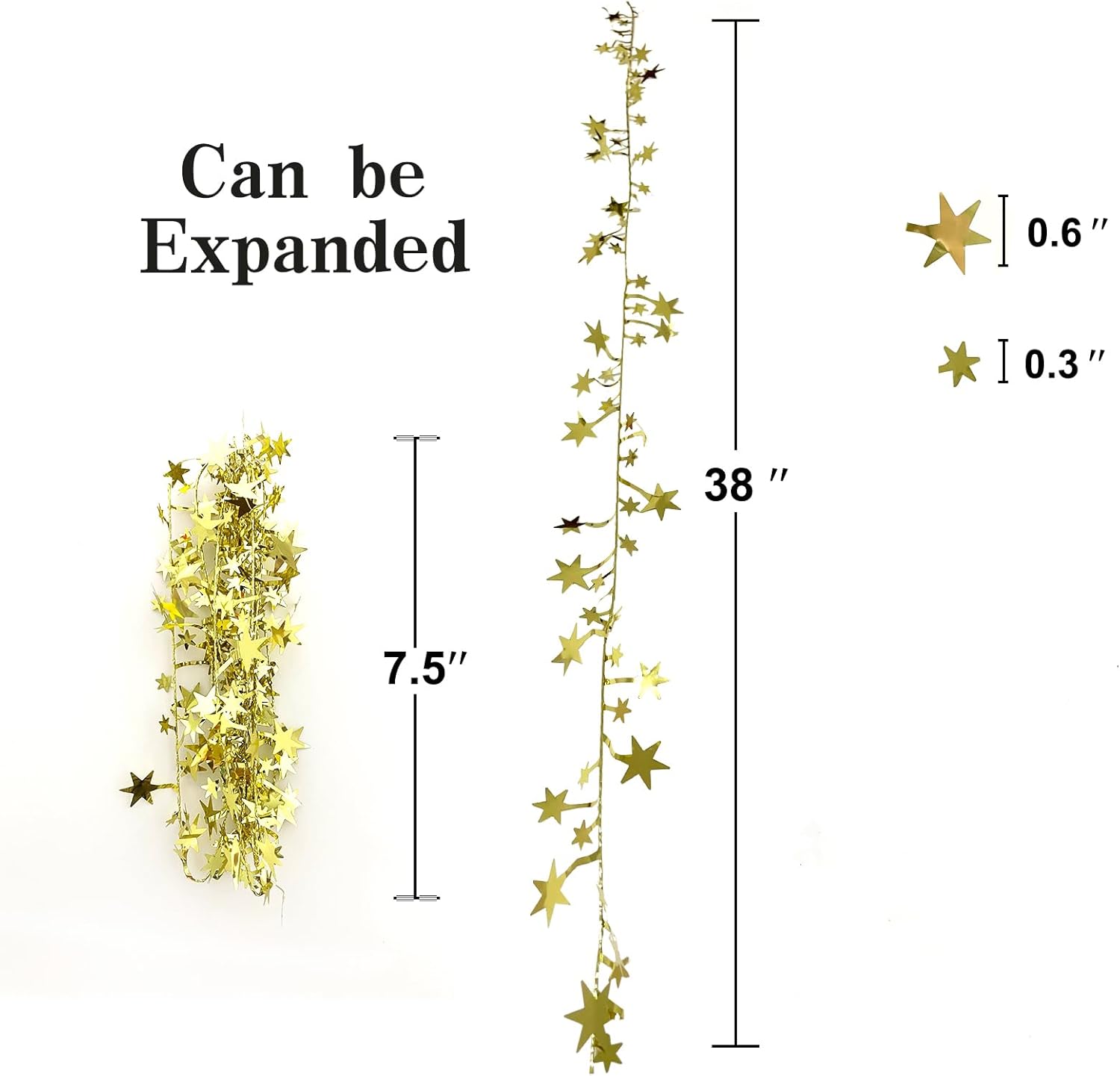 Gold Floating Candle Centerpieces Star Strings - 12 Pcs 38 Inch