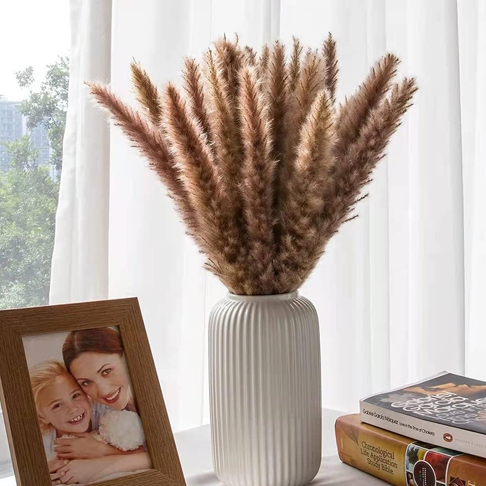 Eforcase Dried Flower Bouquet Set - Tan White Pampas Grass and Reed