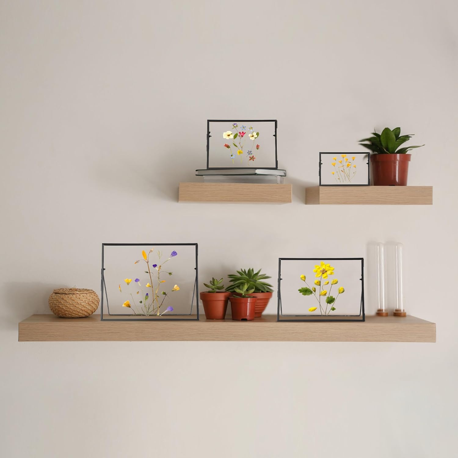 Handmade Glass Flower Frame with Brass Edges 4x6 Inch