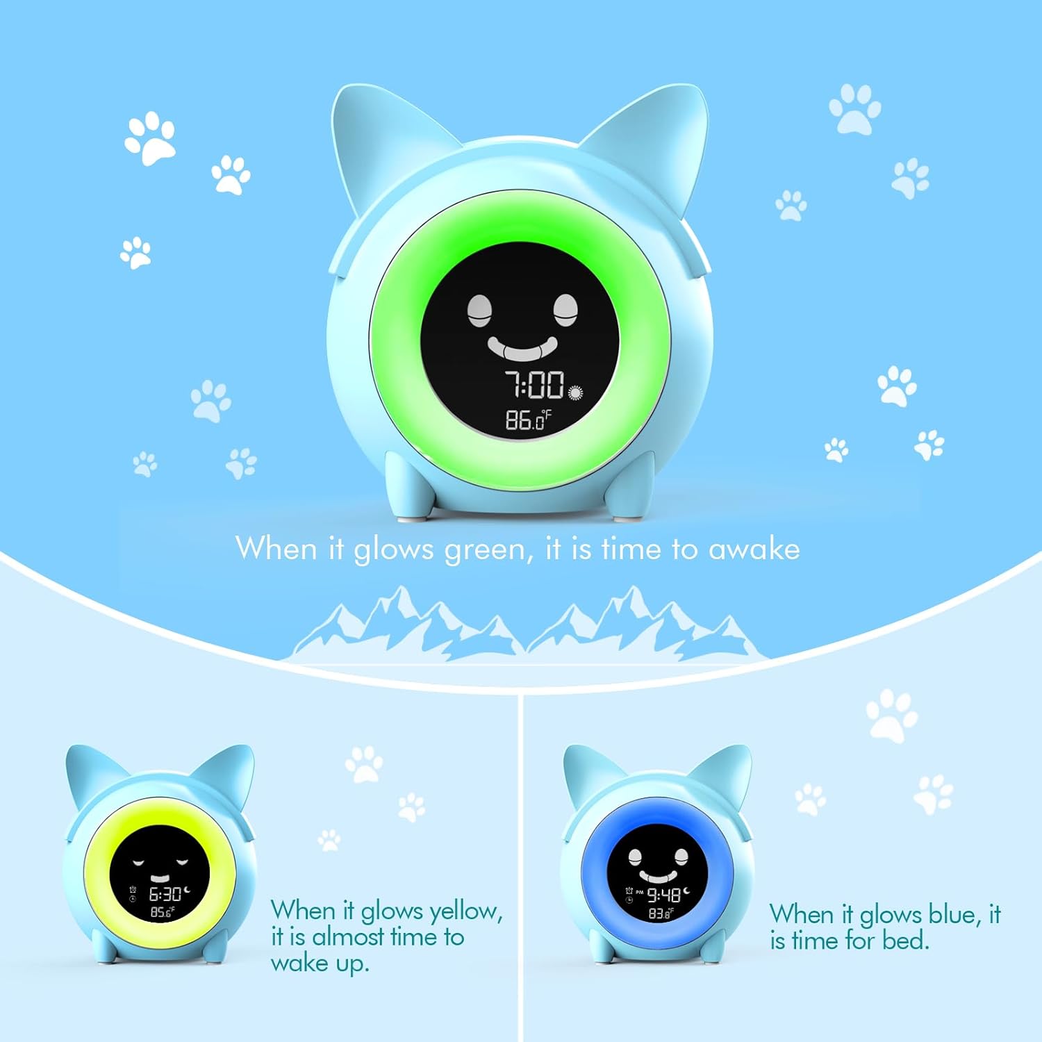 Yariaii Kids Alarm Clock with Night Light and Sleep Sounds
