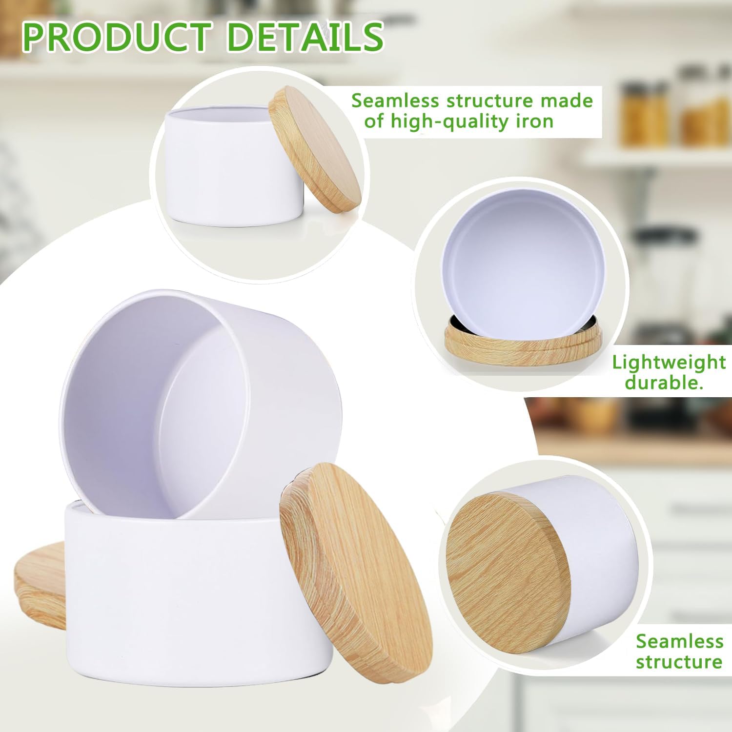 ABK 4oz White Candle Tins 24PCS Matte Metal Jars With Wood Grain Lids