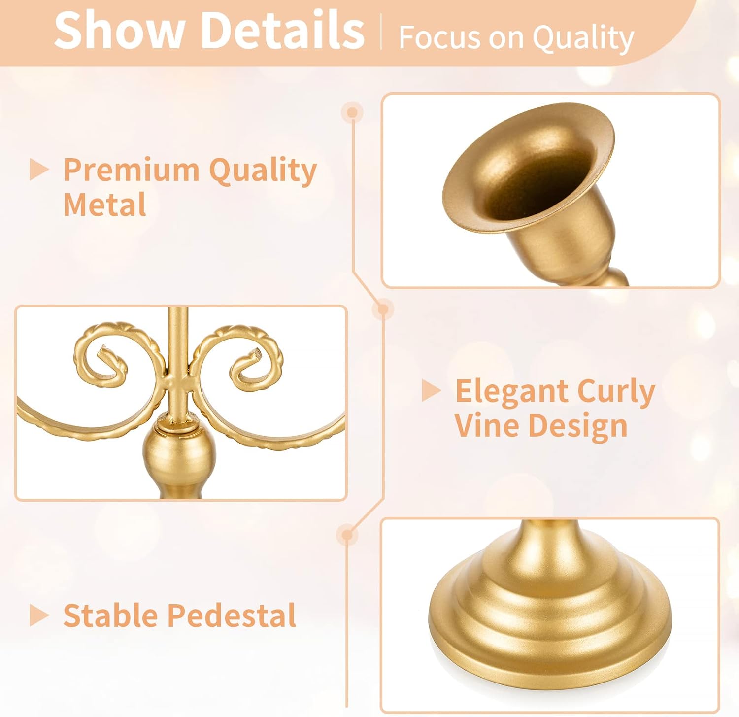 NUPTIO Gold Candelabras Candle Holder Set of 2