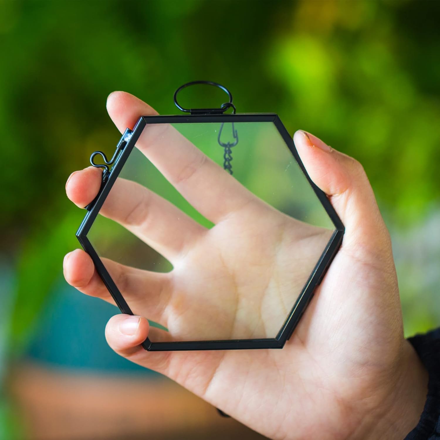 NCYP Mini Hanging Hexagon Glass Frame for Dried Flowers and Photos