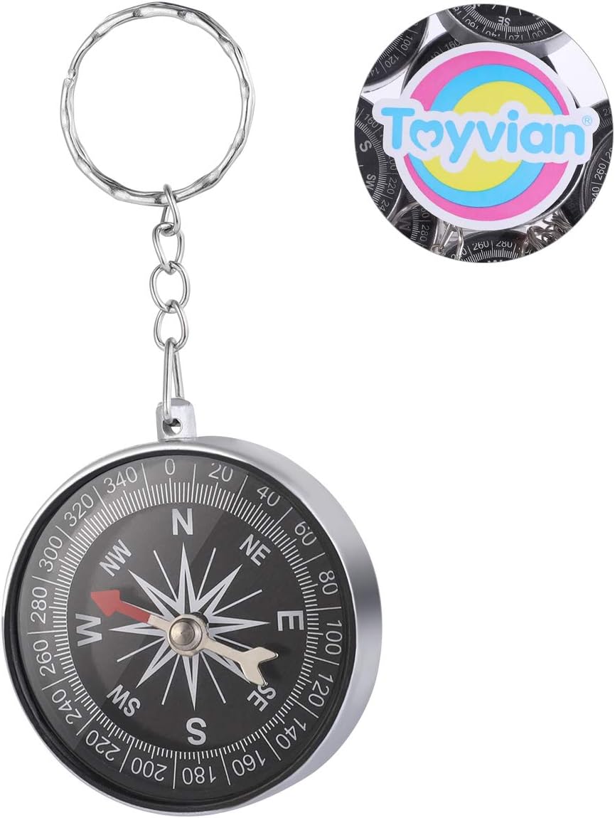 Toyvian 12Pcs Alloy Compass Keychain - Silver Pirate Themed Travel Keychain