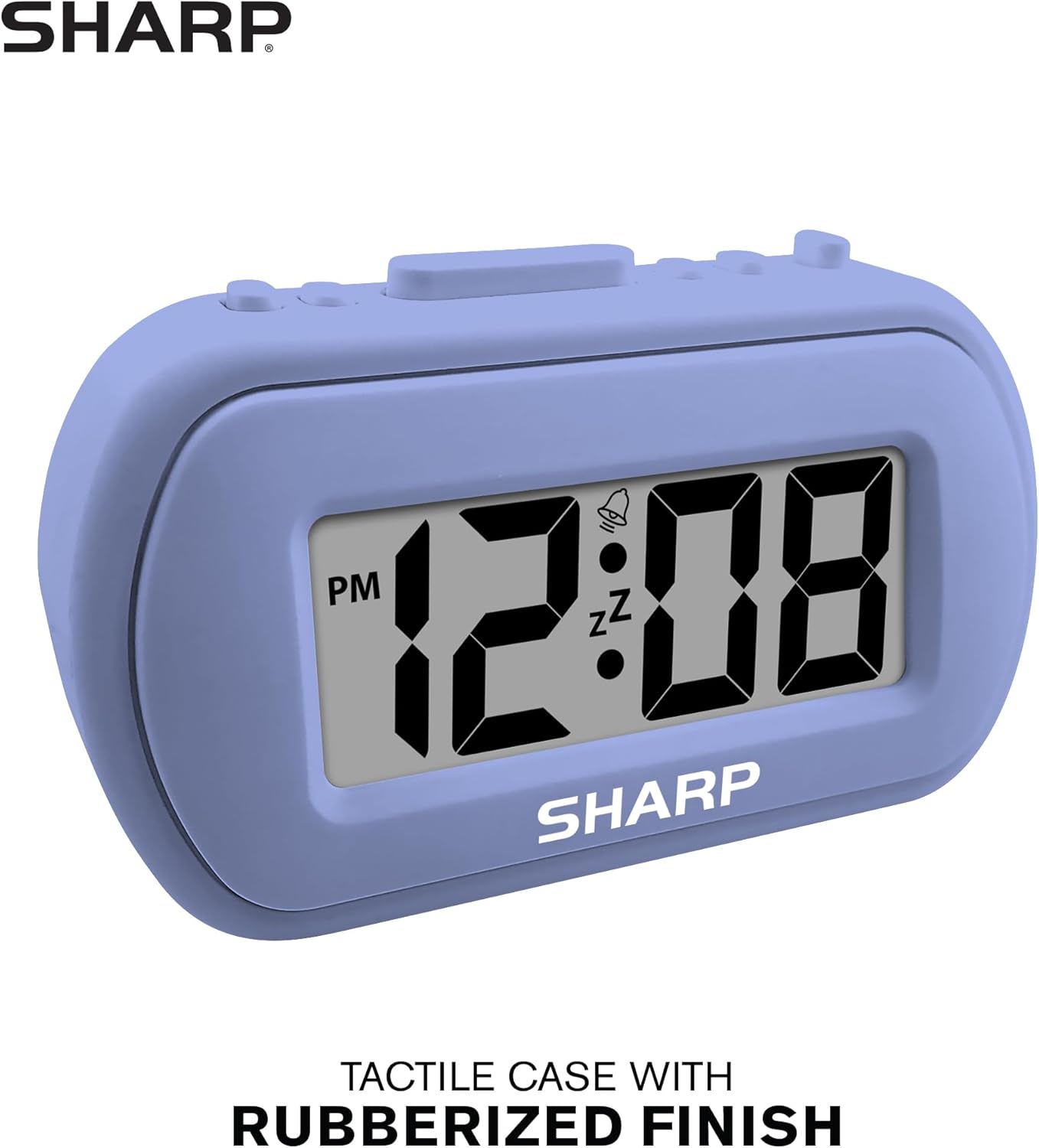 Sharp Digital Alarm Clock with Blue Backlight and Soft Tactile Finish